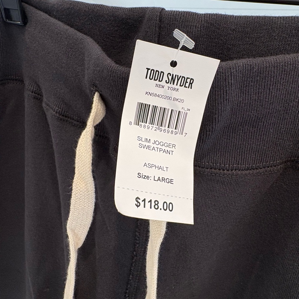 Todd Snyder Asphalt Slim Jogger Sweatpant with Natural Drawcords - Picture 3 of 3